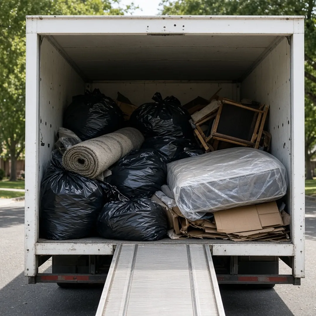 Truck loaded with debris from a cleanout for disposal