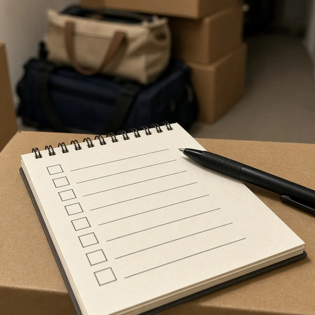 Clipboard with walkthrough notes in a home hallway