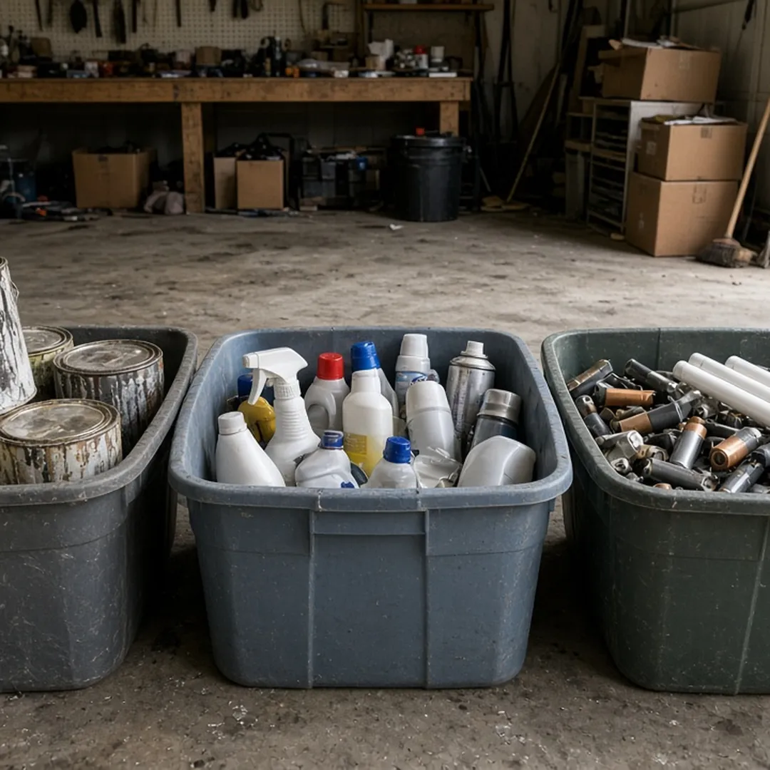 Hazardous household items sorted and labeled