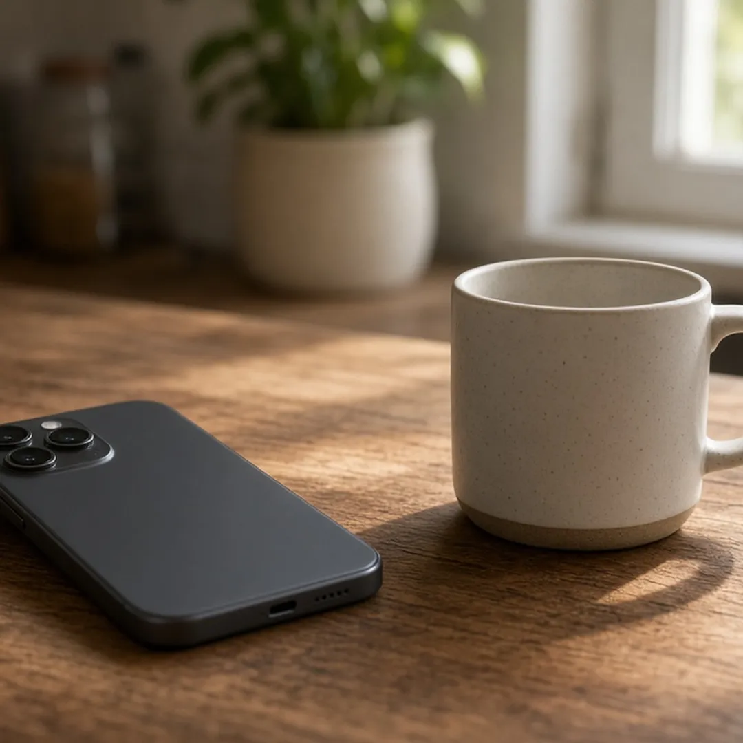 Phone resting on a table